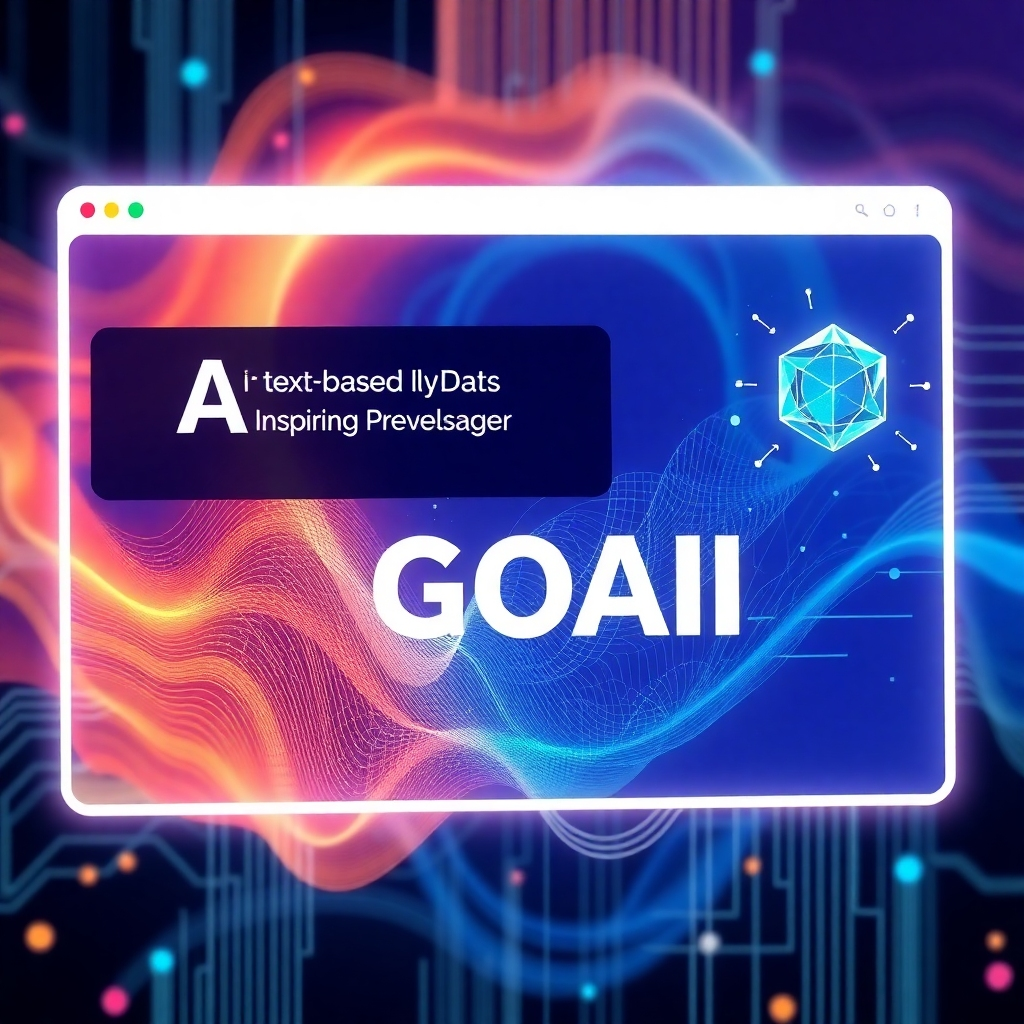 Image of a digital interface showing the generation of visual content using AI, transforming text-based goals into inspiring graphics. Style references: AI-related graphics, showing data transformation and visualizations