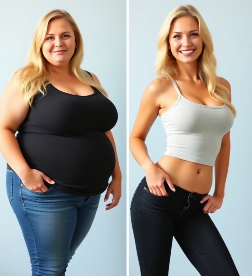 Image showing 2 images of a woman, one a slimmer version of the other. Style references: user interface design